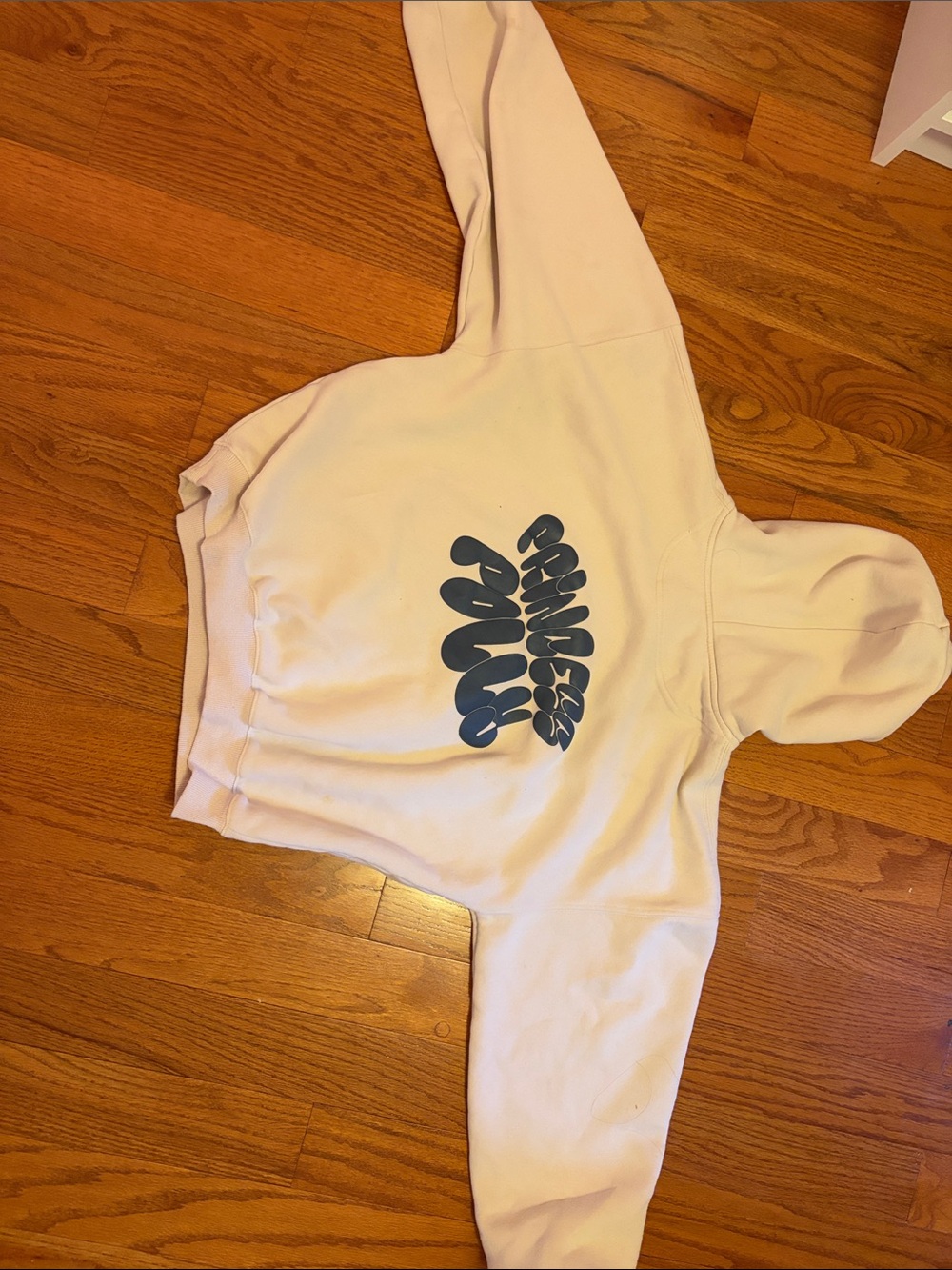 Princess Polly Light Pink Hoodie with Blue Graphic